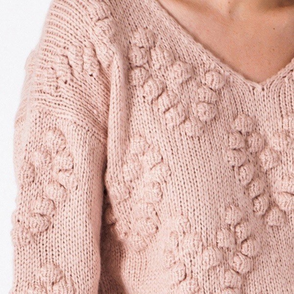 $ FIRM 🌷Mauve Heart Pom Pom Chunky Knit Sweater - Picture 5 of 5